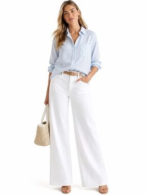 CABI Ashbury Jeans White High Rise Wide Leg Denim Pants Size 8 Style 6700R